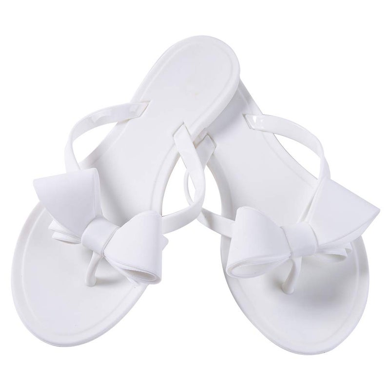 Mtzyoa Women Flip-Flops Bow Flat Sandals Beach Jelly Cute Rain White Size 9 Ladies Summer Casual Waterproof - Image 4
